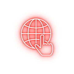 finger on the globe outline neon icon