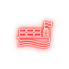 ship with containers outline neon icon