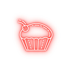 cup cake with cherry dusk style neon icon