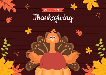 Happy Thanksgiving Celebration Post Flat Background Cartoon Hand Drawn Templates Illustration