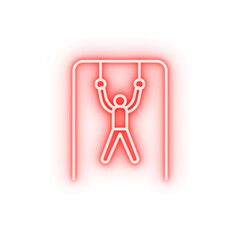 athlete on rings outline neon icon