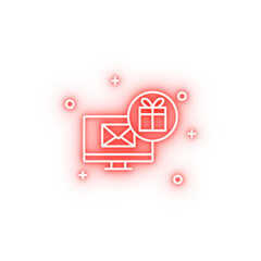 Monitor email present shopping neon icon