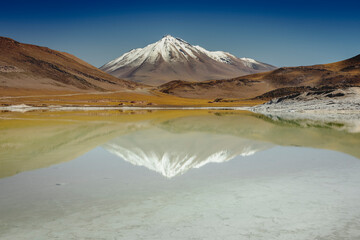 Laguna Piedras Rojas, salt lake in Atacama desert, volcanic landscape, Chile