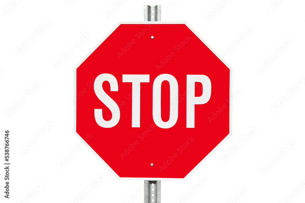 Wall mural red stop sign on pole isolated.