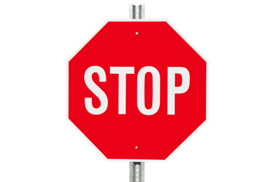 Red stop sign on pole isolated.