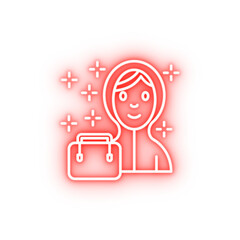 Immigrant man suitcase neon icon