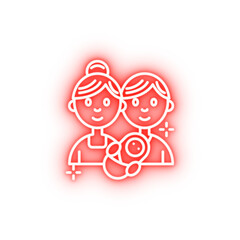 Adoption family man woman child neon icon