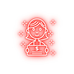 Donation dollar woman certificate neon icon