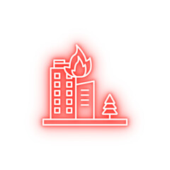 Fire building neon icon