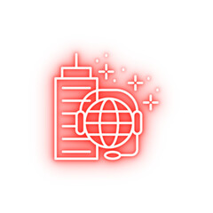 Globe building headphone neon icon