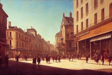 Fototapeta premium Urban life scene with anonymous crowd of people walking on a busy French street