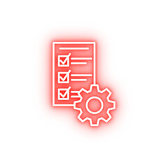 Industry flat box business check industrial list storage work neon icon