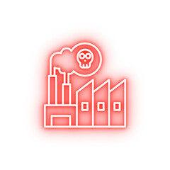 Industry flat environment factory industrial plant pollution smoke neon icon