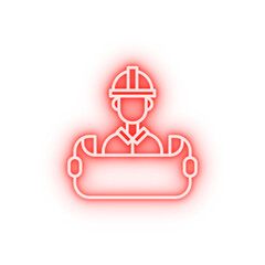 Industry flat architect construction engineer foreman helmet industrial work neon icon
