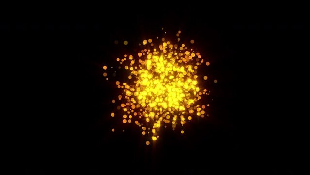 4k Footage. Motion background. Particles cloud. Isolated on black. Overlay effect. Flocking glowing bokeh particle. Gold color. 2160p