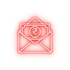 Diwali rupee money envelope neon icon