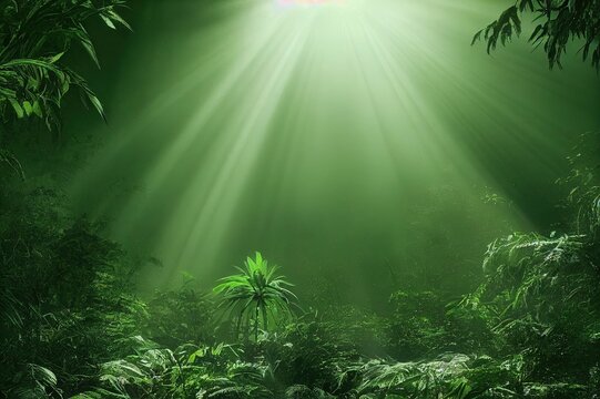 Sun Rays Falling Deep Into A Thick Jungle