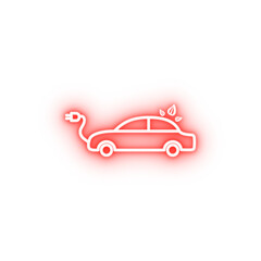 Eco car leaf neon icon