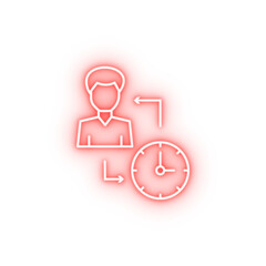 Man time clock neon icon