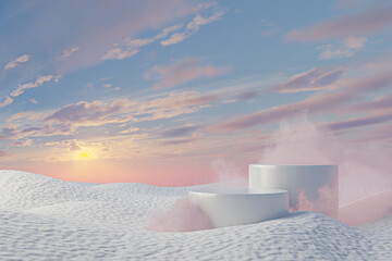 Mock up 3d Podium with cloud. Geometric shape. cosmetic concept. Abstract background. 3d render illustration