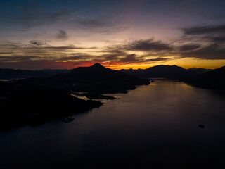 Fototapeta na wymiar Sunset at Chungjuho Lake. 충주호 저녁 노을. 