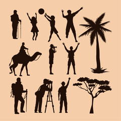 twelve travel silhouettes icons