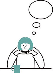 女性がくつろいでいる様子と吹き出しのイラスト素材