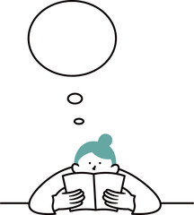 女性が読書している様子と吹き出しのイラスト素材