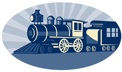 illustration of a Steam train or locomotive side view set inside an oval © Redwater Vectors
