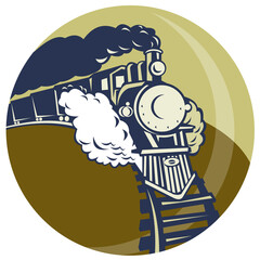 illustration of a Steam train or locomotive coming up set inside a circle