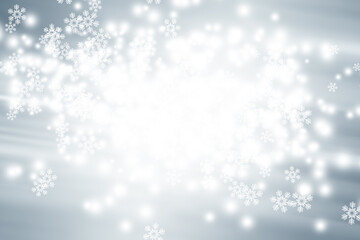 White snowflake blurred on gray defocused background, Luxury christmas shine wallaper.