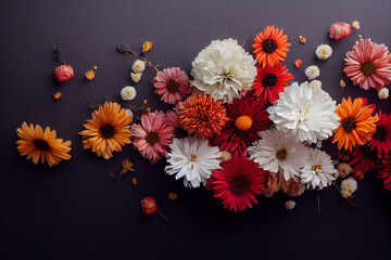 bouquet of flowers on black