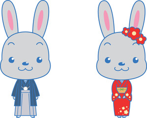 着物で挨拶をするウサギのイラスト素材