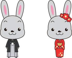 着物で挨拶をするウサギのイラスト素材