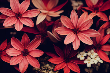 Autumn composition made of beautiful flowers on light backdrop.