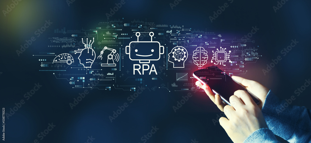 Wall mural robotic process automation theme with person using smartphone