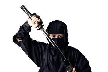 刀を抜く忍者　背景透過PNG　切り抜き写真 © metamorworks