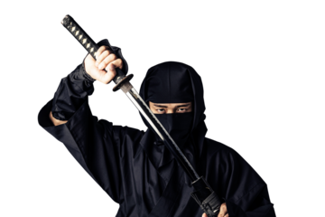 刀を抜く忍者　背景透過PNG　切り抜き写真