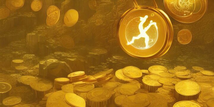 Gold coins falling saving financial money deposit, finances and economics with golden money dropping down, Lotto winning casino jackpot, conceptual illustration