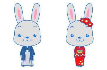 着物で挨拶するうさぎのイラスト素材