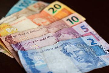 Official money from Brazil. Brazilian Real banknotes