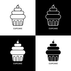 Cupcake Logo. Food and Drink Illustration. Sweet Dessert Icon Symbol