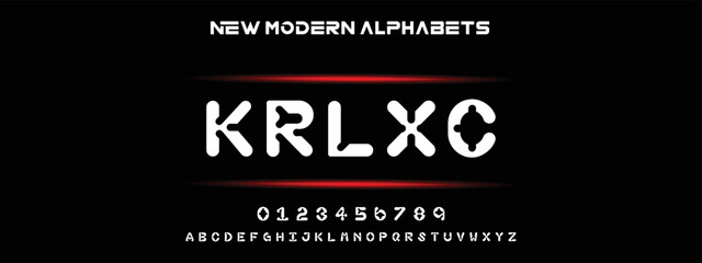 KRLXC  Sports minimal tech font letter set. Luxury vector typeface for company. Modern gaming fonts logo design.