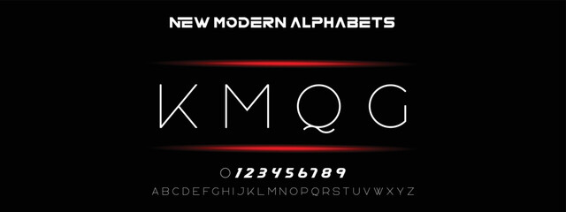 KMQC  Sports minimal tech font letter set. Luxury vector typeface for company. Modern gaming fonts logo design.