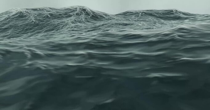 3d render of choppy rough sea with waves in storm water.