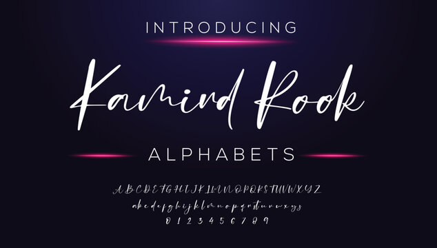 KAMIND ROOK , Hand drawn calligraphic vector monoline font. Distress signature letters. Modern script calligraphy type. ABC typography latin signature alphabet