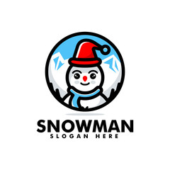 Vector Logo Illustration Snowman Mascot Cartoon Style