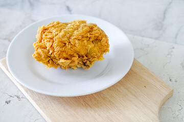 Fried chicken crisp, fast food meal on a white plate 