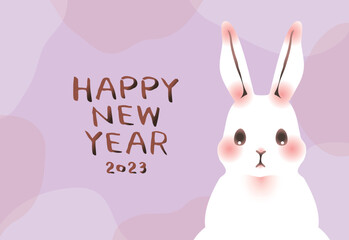 2023年卯年の年賀状　縦（HAPPY NEW YEAR・ピンク系）
