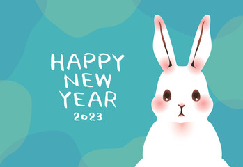 2023年卯年の年賀状　横（HAPPY NEW YEAR・緑系）